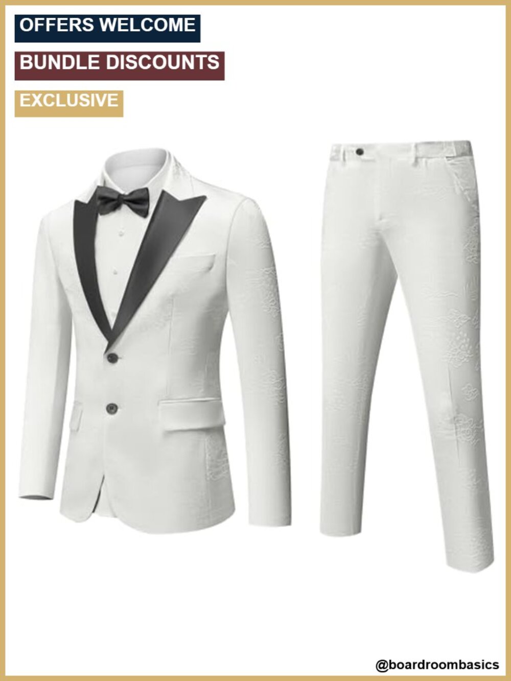 Mens 2 Piece Paisley Floral Tuxedo Suit Set with Bow Tie